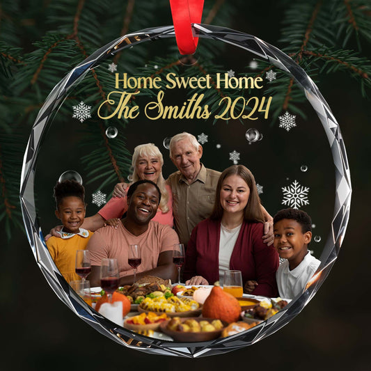 Home Sweet Home Family Gathering Dinner Table - Personalized Custom Circle Glass Ornament - FAM109_CGOR