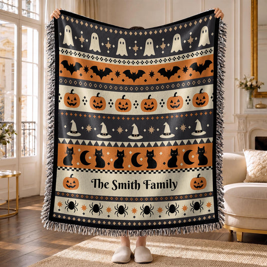 Spooky Halloween Keepsake - Personalized Woven Blanket - FAM1100_WOBLK