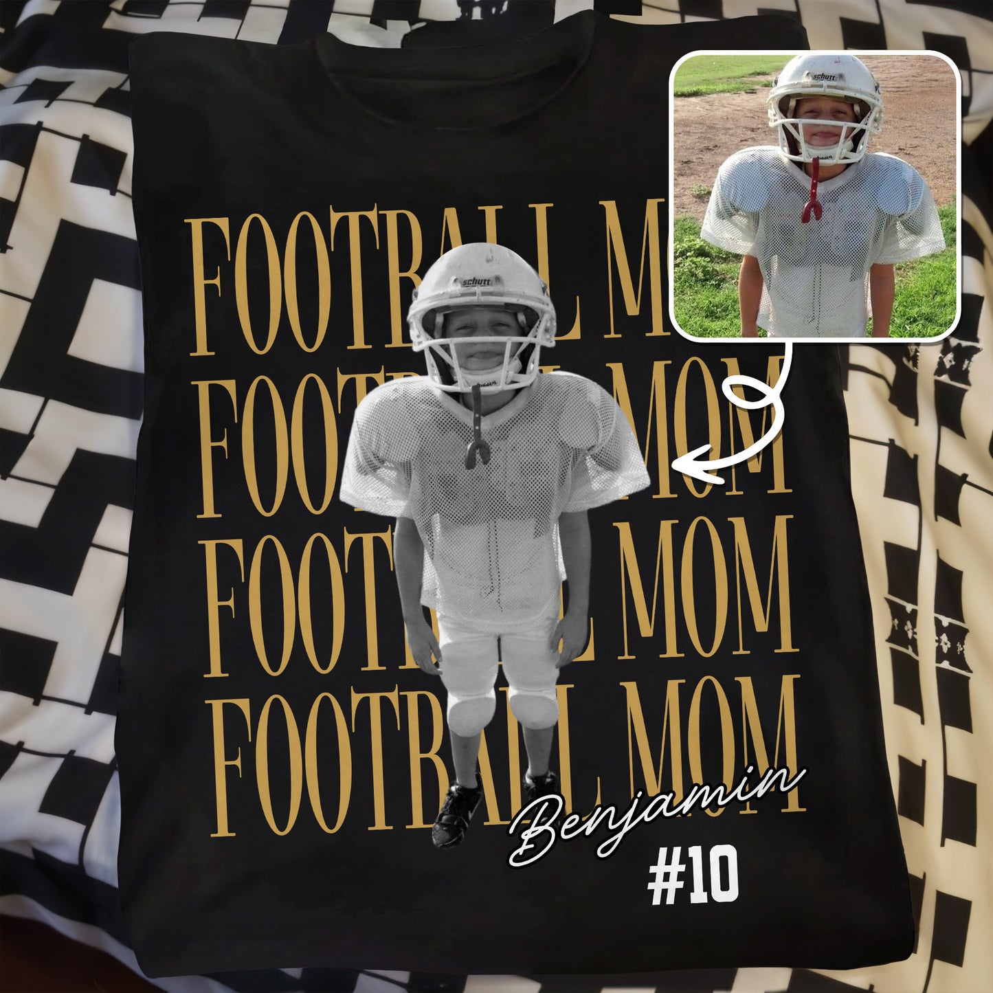 Football Mom Custom Photo T-shirt With Football Player Design - Personalized Custom Unisex T-shirt, Hoodie - FAM1104_BBAS