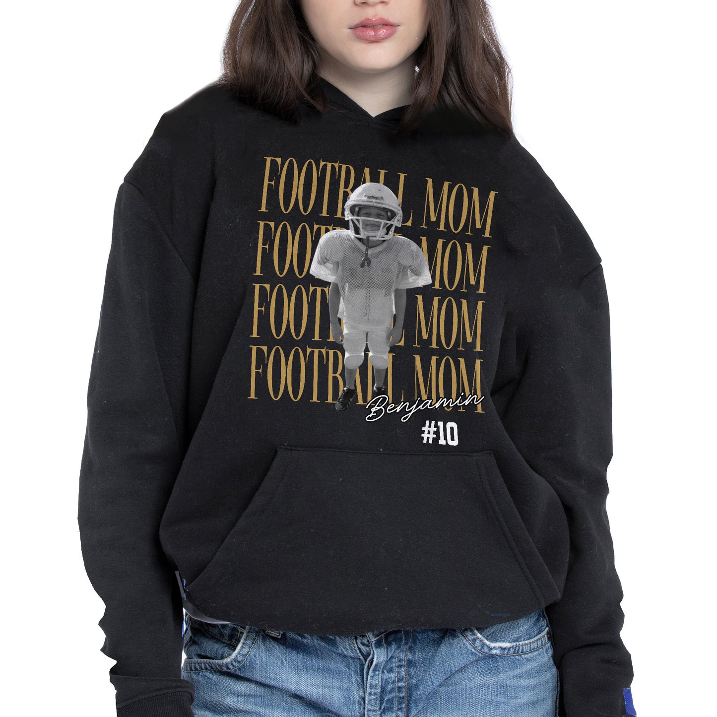 Football Mom Custom Photo T-shirt With Football Player Design - Personalized Custom Unisex T-shirt, Hoodie - FAM1104_BBAS
