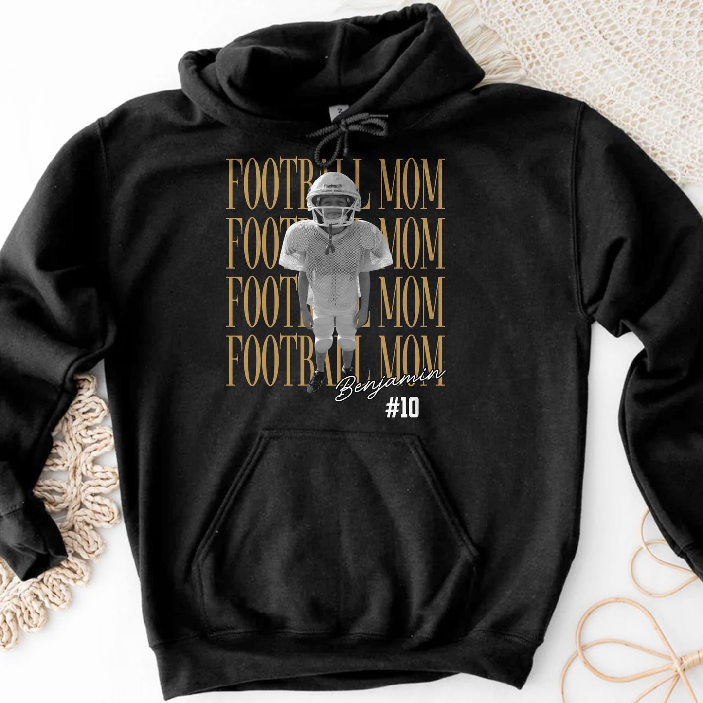 Football Mom Custom Photo T-shirt With Football Player Design - Personalized Custom Unisex T-shirt, Hoodie - FAM1104_BBAS