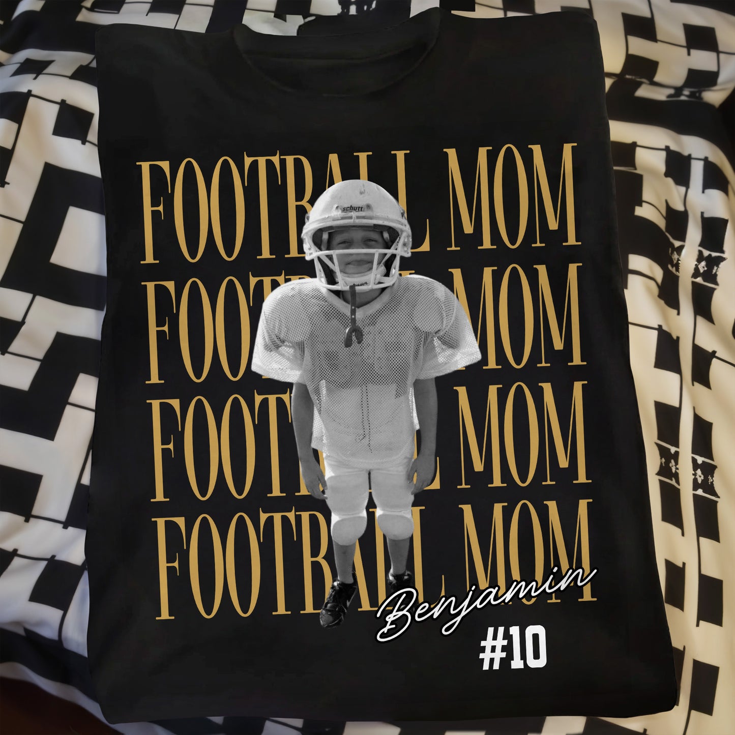Football Mom Custom Photo T-shirt With Football Player Design - Personalized Custom Unisex T-shirt, Hoodie - FAM1104_BBAS