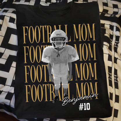 Football Mom Custom Photo T-shirt With Football Player Design - Personalized Custom Unisex T-shirt, Hoodie - FAM1104_BBAS