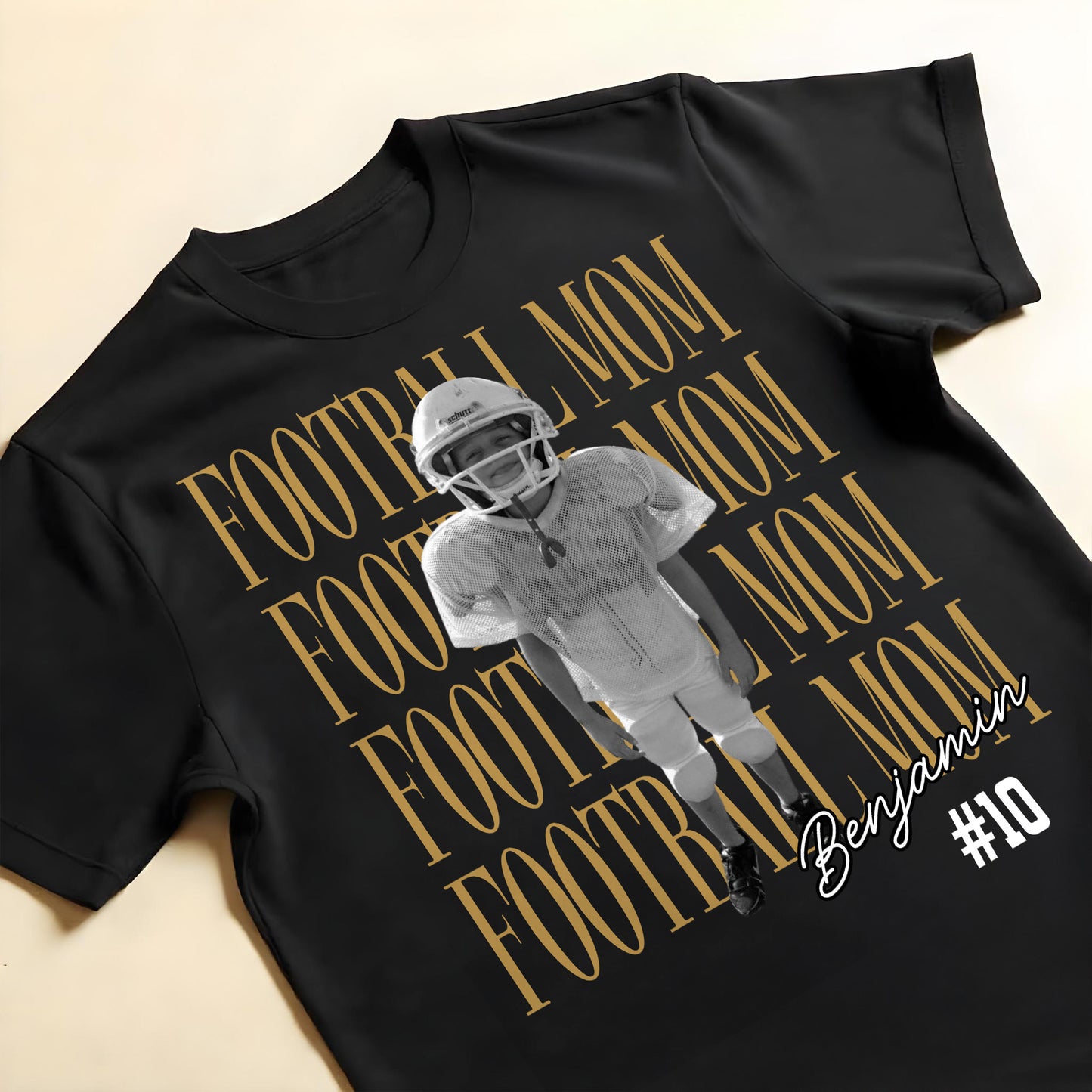 Football Mom Custom Photo T-shirt With Football Player Design - Personalized Custom Unisex T-shirt, Hoodie - FAM1104_BBAS