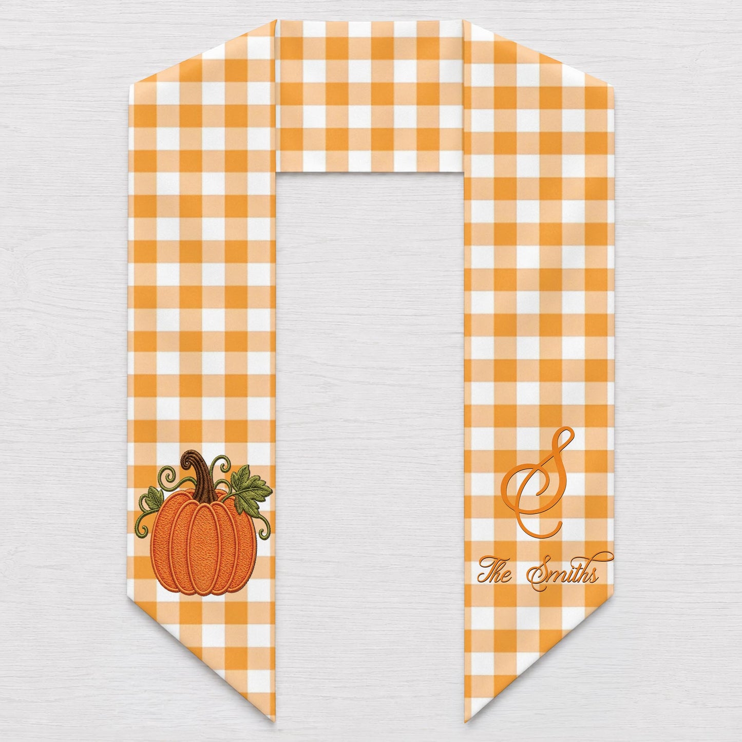 Our Family Pumpkin Autumn Vibes Gingham Initial Wreath Sash - Personalized Custom Decorative Sash - FAM1124_WRESA