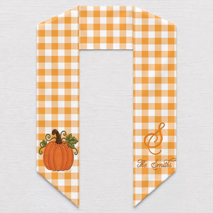 Our Family Pumpkin Autumn Vibes Gingham Initial Wreath Sash - Personalized Custom Decorative Sash - FAM1124_WRESA
