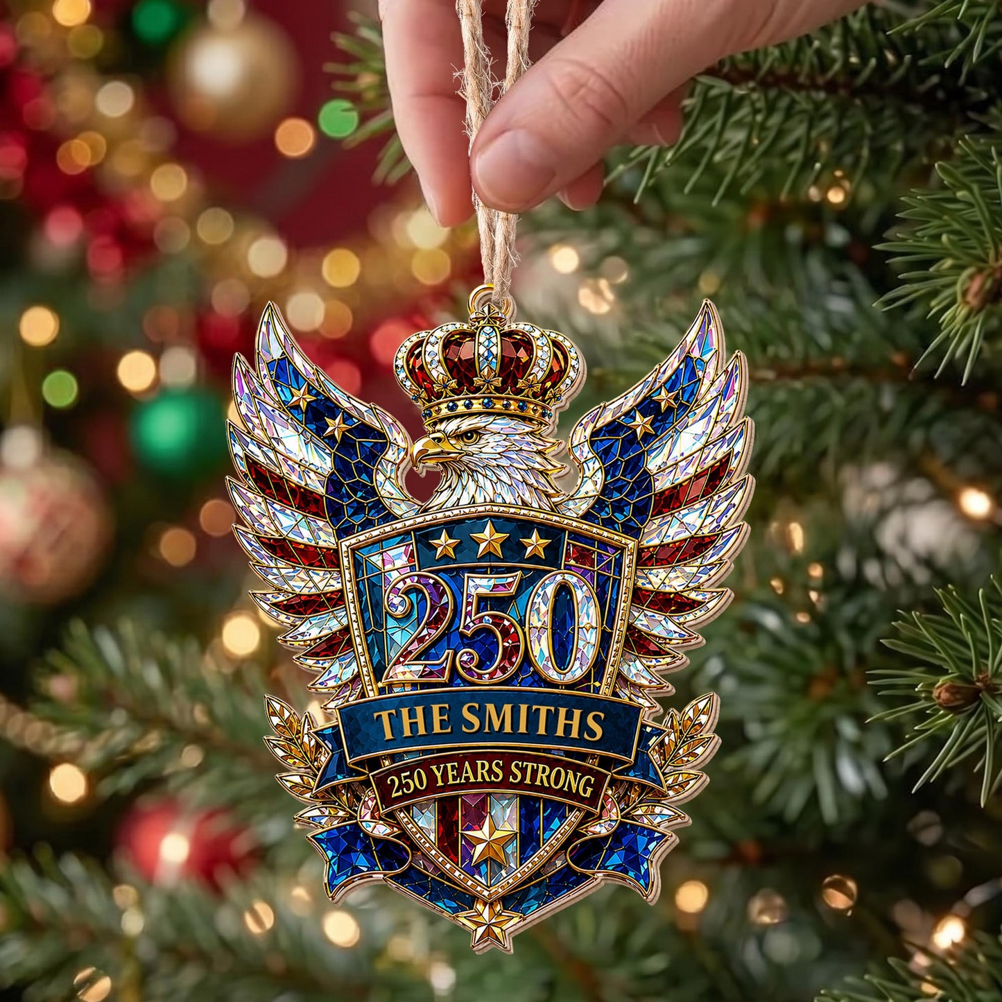 Our Family 250 Years Strong Eagle Shield And Crown - Personalized Custom Wood Ornament, Custom Shaped - FAM1152_WDO