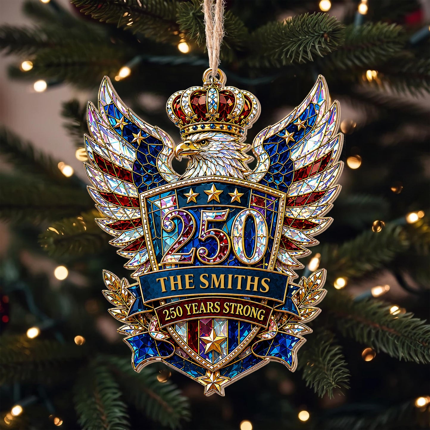 Our Family 250 Years Strong Eagle Shield And Crown - Personalized Custom Wood Ornament, Custom Shaped - FAM1152_WDO
