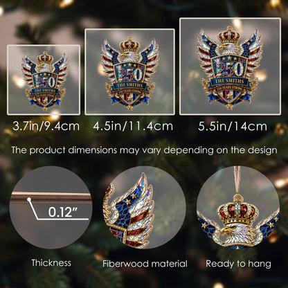 Our Family 250 Years Strong Eagle Shield And Crown - Personalized Custom Wood Ornament, Custom Shaped - FAM1152_WDO