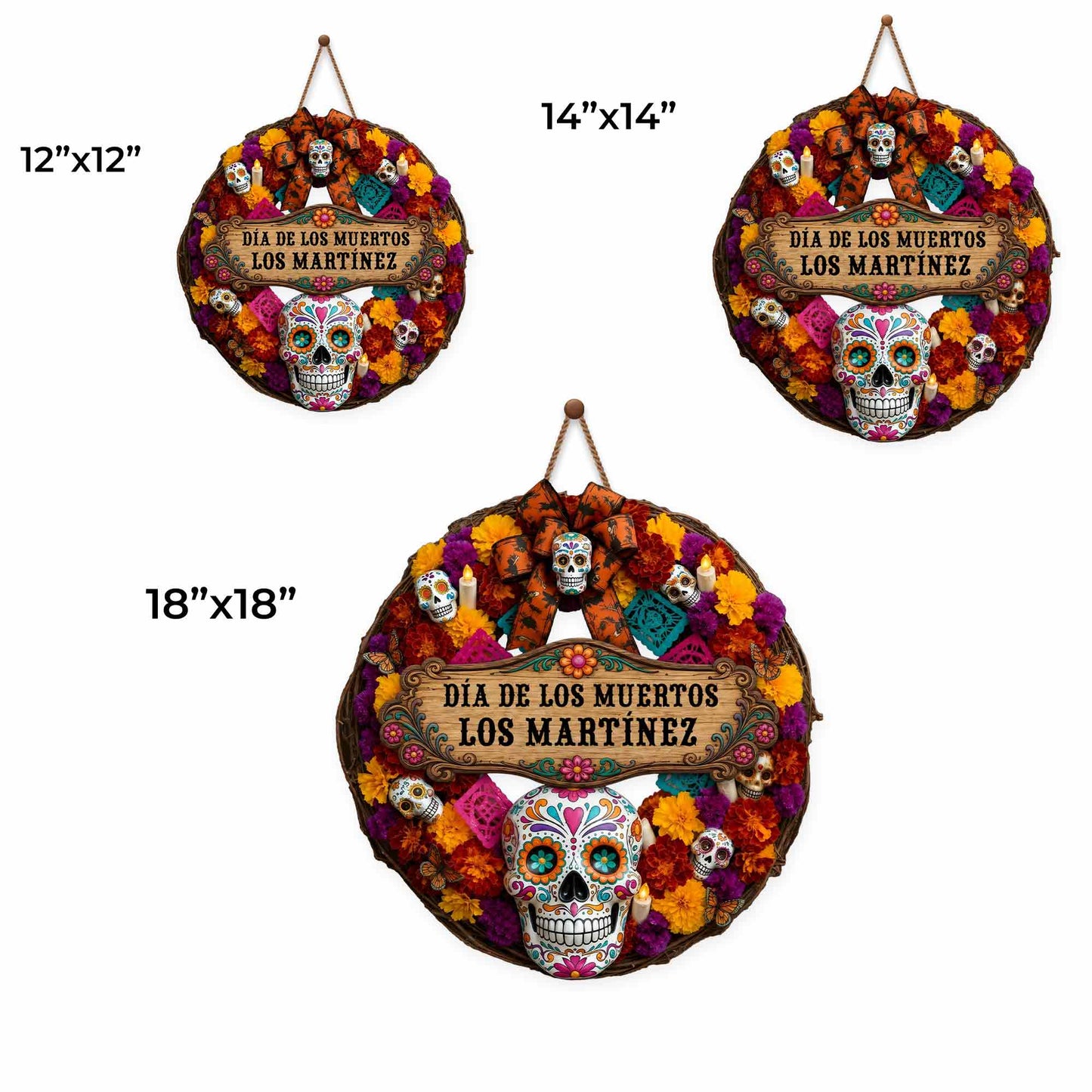 Día De Los Muertos Custom Family Name Sugar Skull And Marigold Flower - Personalized Custom Shaped Wood Sign - FAM1184_WSIGN