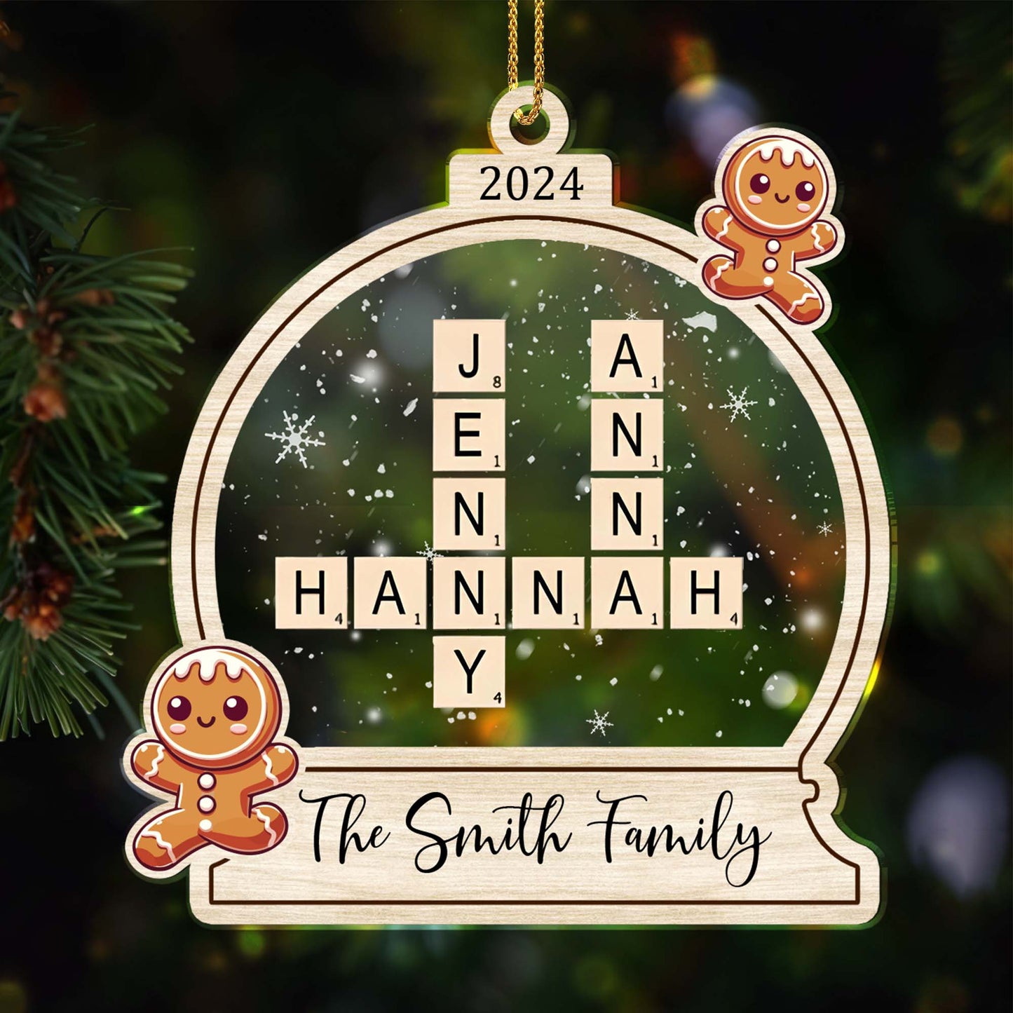 Cherish Family Moments With Gingerbread And Snowflakes - Personalized Custom Acrylic Ornament, Christmas Gift - FAM118_ACO