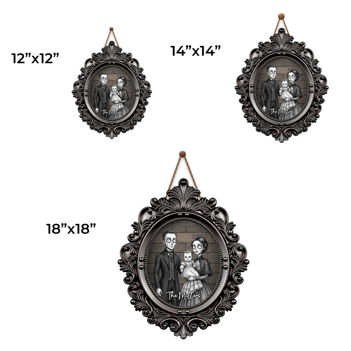 Our Family Gothic Spooky Portrait With Victorian Gold Frame - Personalized Custom Shaped Wood Sign - FAM1215_WSIGN