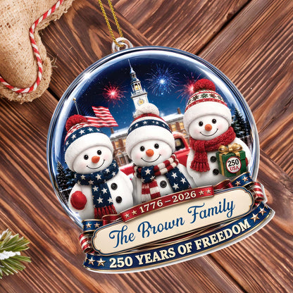 Our Family 250 Years Of Freedom Snowmen Patriotic Christmas Decor - Personalized Custom Acrylic Ornament, Christmas Gift - FAM1243_ACO