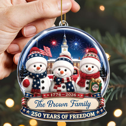 Our Family 250 Years Of Freedom Snowmen Patriotic Christmas Decor - Personalized Custom Acrylic Ornament, Christmas Gift - FAM1243_ACO