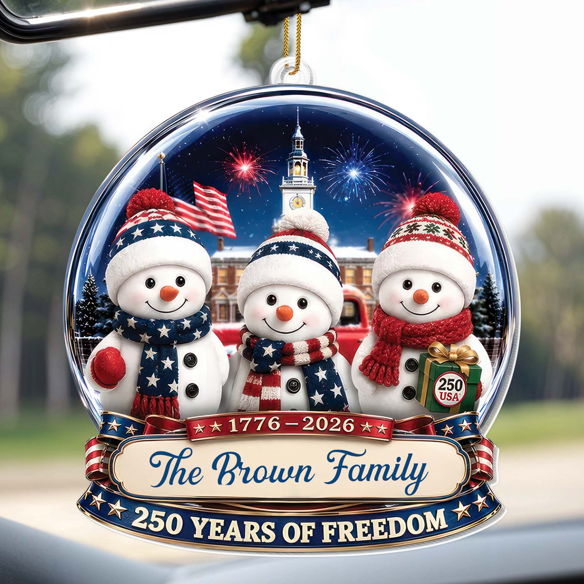 Our Family 250 Years Of Freedom Snowmen Patriotic Christmas Decor - Personalized Custom Acrylic Ornament, Christmas Gift - FAM1243_ACO