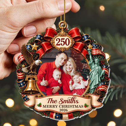 Merry Christmas Patriotic Wreath With Statue Of Liberty And Eagle - Personalized Custom Acrylic Ornament, Christmas Gift - FAM1266_ACO