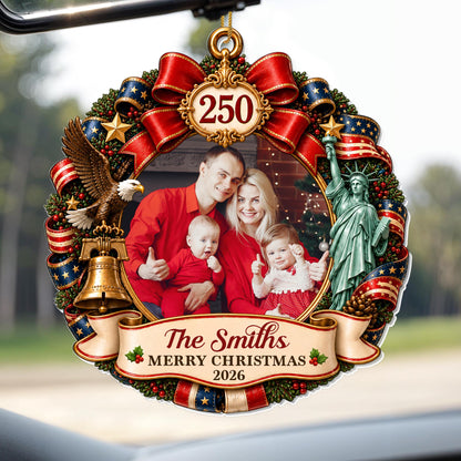 Merry Christmas Patriotic Wreath With Statue Of Liberty And Eagle - Personalized Custom Acrylic Ornament, Christmas Gift - FAM1266_ACO