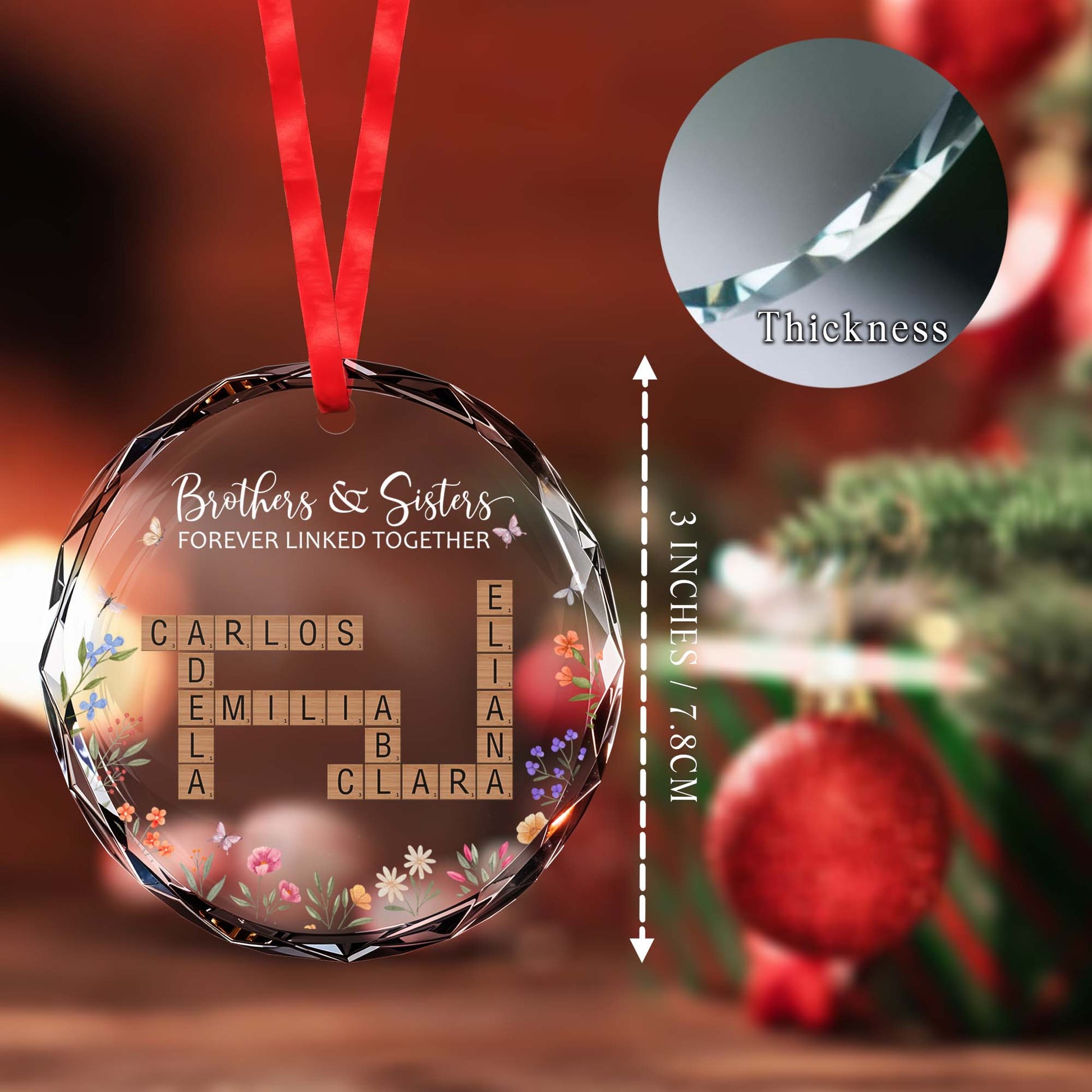 Brothers And Sisters Forever Linked Together Glass Ornament