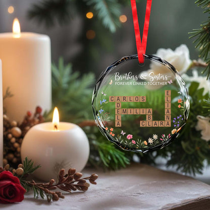 Brothers And Sisters Forever Linked Together Glass Ornament