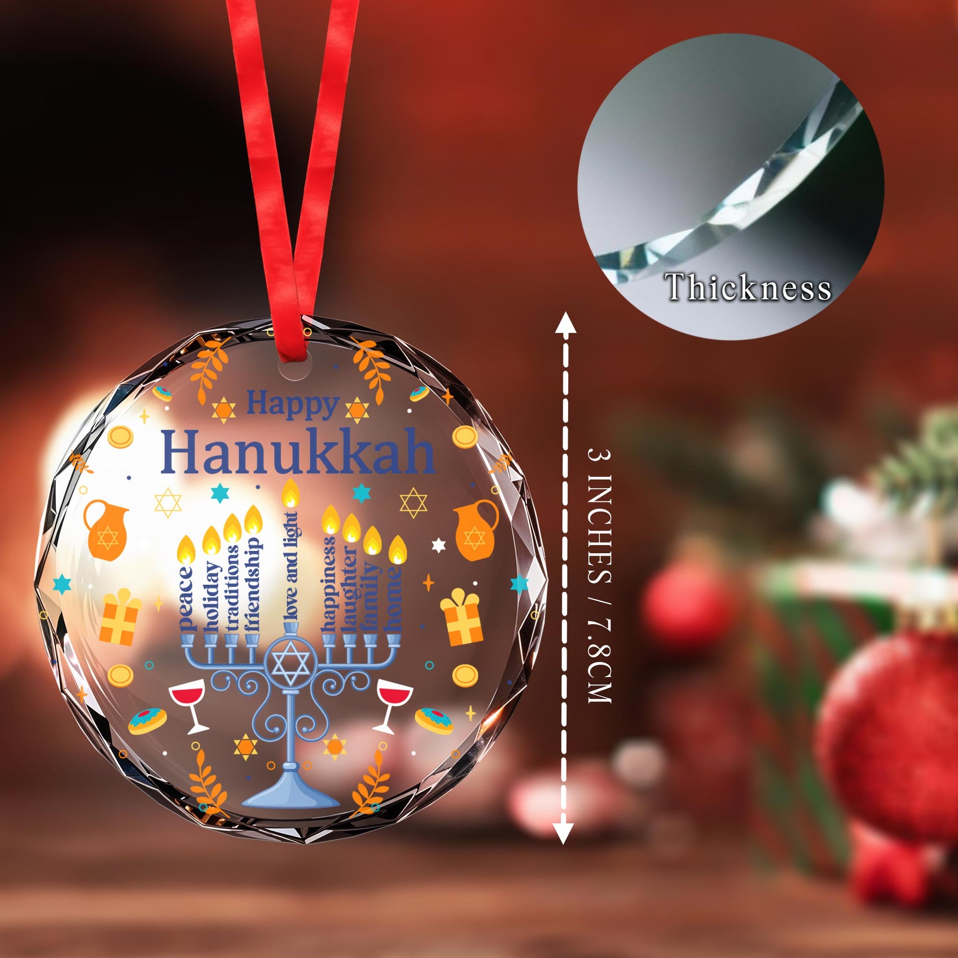 Menorah And Candles Happy Hanukkah Glass Ornament