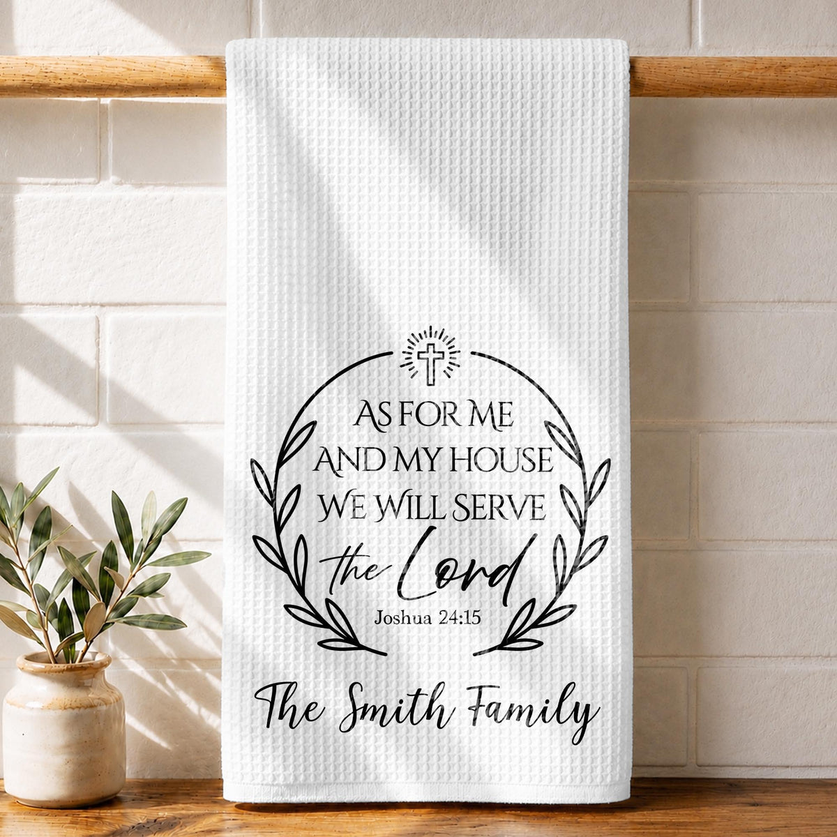 As For Me And My House We Will Serve The Lord Cross Wreath - Personalized Kitchen Towel - FAM1419_TOWL
