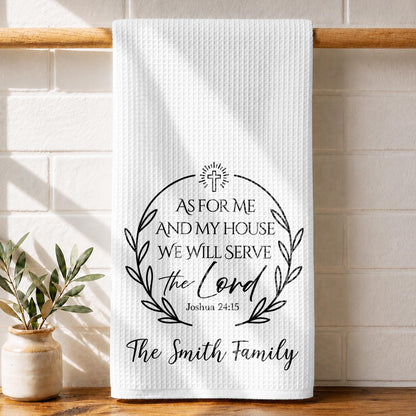 As For Me And My House We Will Serve The Lord Cross Wreath - Personalized Kitchen Towel - FAM1419_TOWL