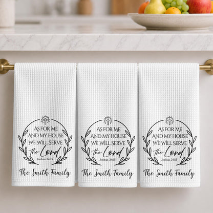 As For Me And My House We Will Serve The Lord Cross Wreath - Personalized Kitchen Towel - FAM1419_TOWL