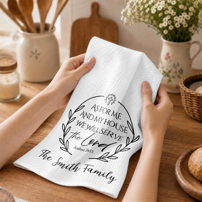 As For Me And My House We Will Serve The Lord Cross Wreath - Personalized Kitchen Towel - FAM1419_TOWL