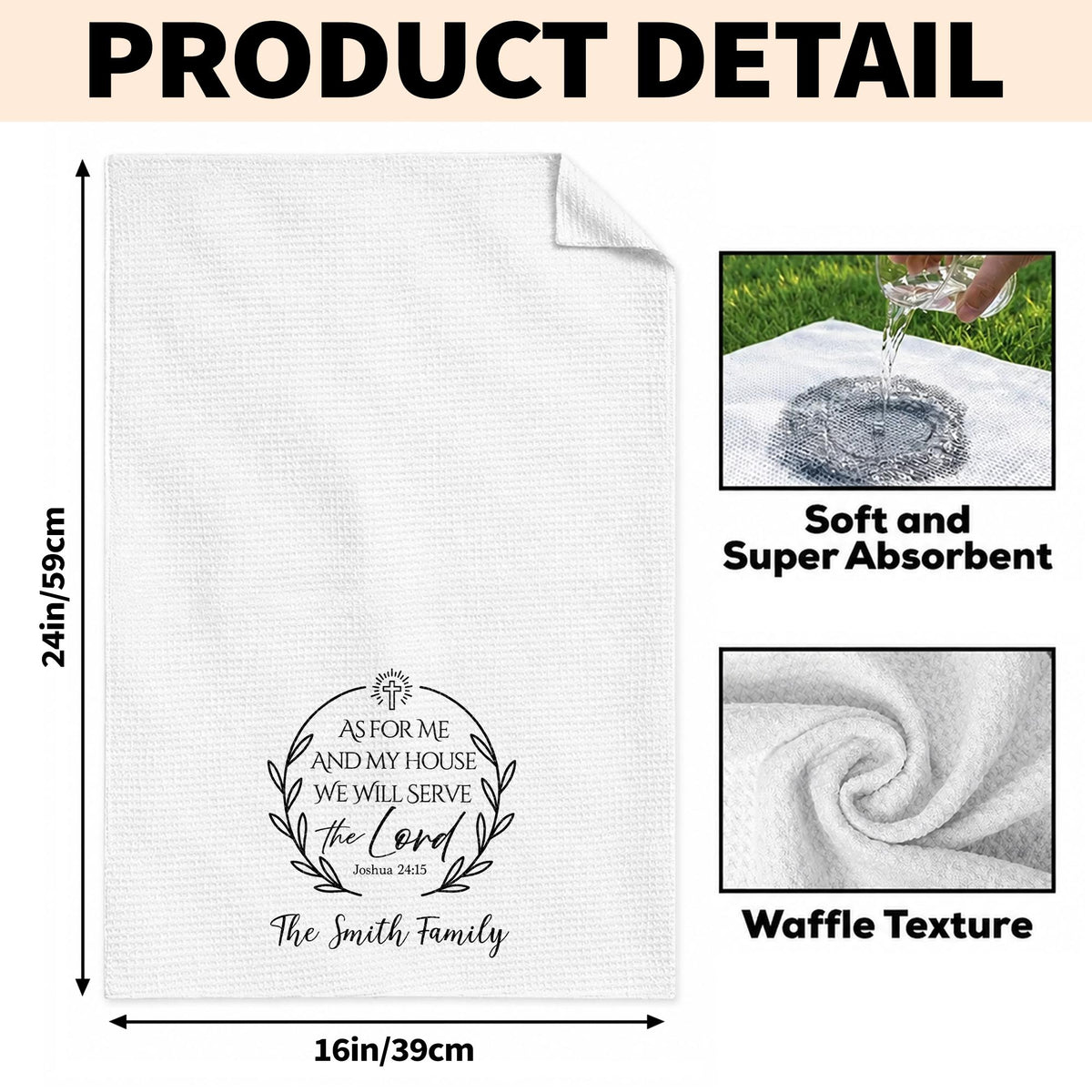 As For Me And My House We Will Serve The Lord Cross Wreath - Personalized Kitchen Towel - FAM1419_TOWL