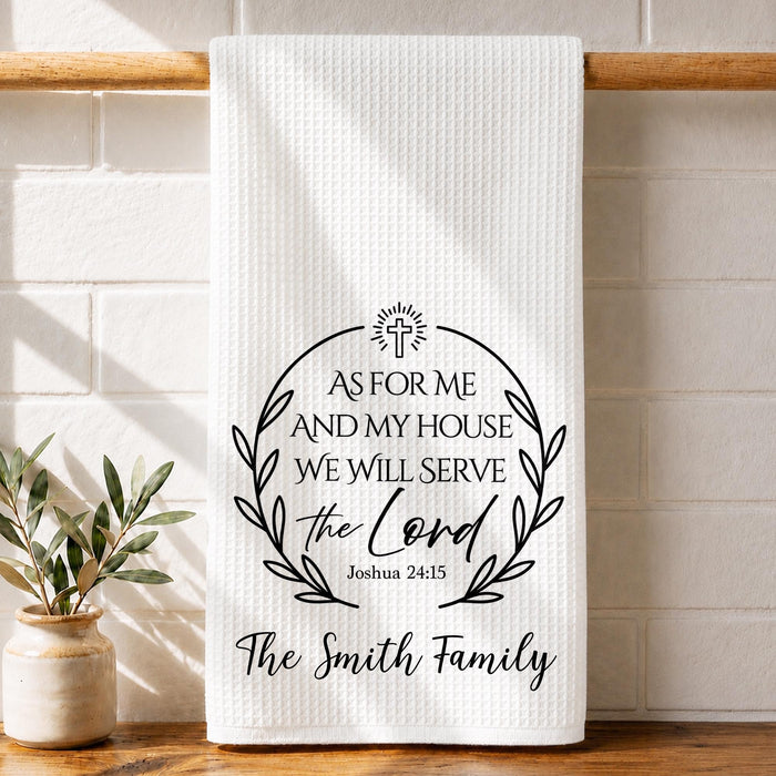 As For Me And My House We Will Serve The Lord Cross Wreath - Personalized Kitchen Towel - FAM1419_TOWL