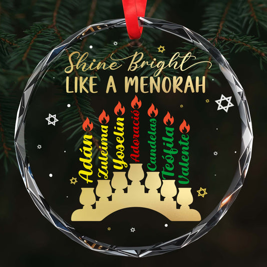 Shine Bright Like A Menorah Circle Glass Ornament