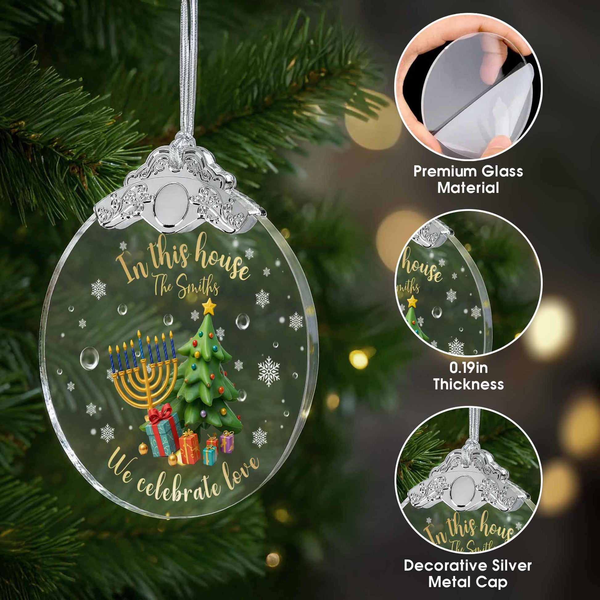 In This House We Celebrate Love With Christmas Tree And Menorah