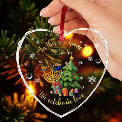 In This House We Celebrate Love With Christmas Tree And Menorah