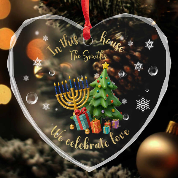 In This House We Celebrate Love With Christmas Tree And Menorah