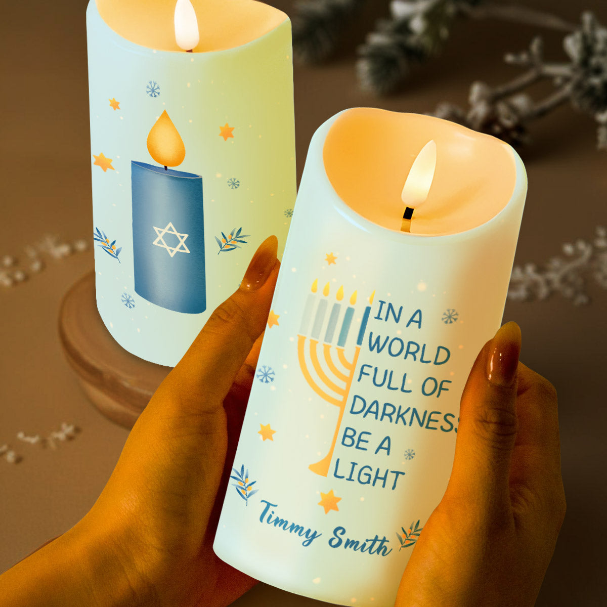 In A World Full Of Darkness Be A Light Menorah Star - Personalized Custom LED Candle - FAM151_LECA
