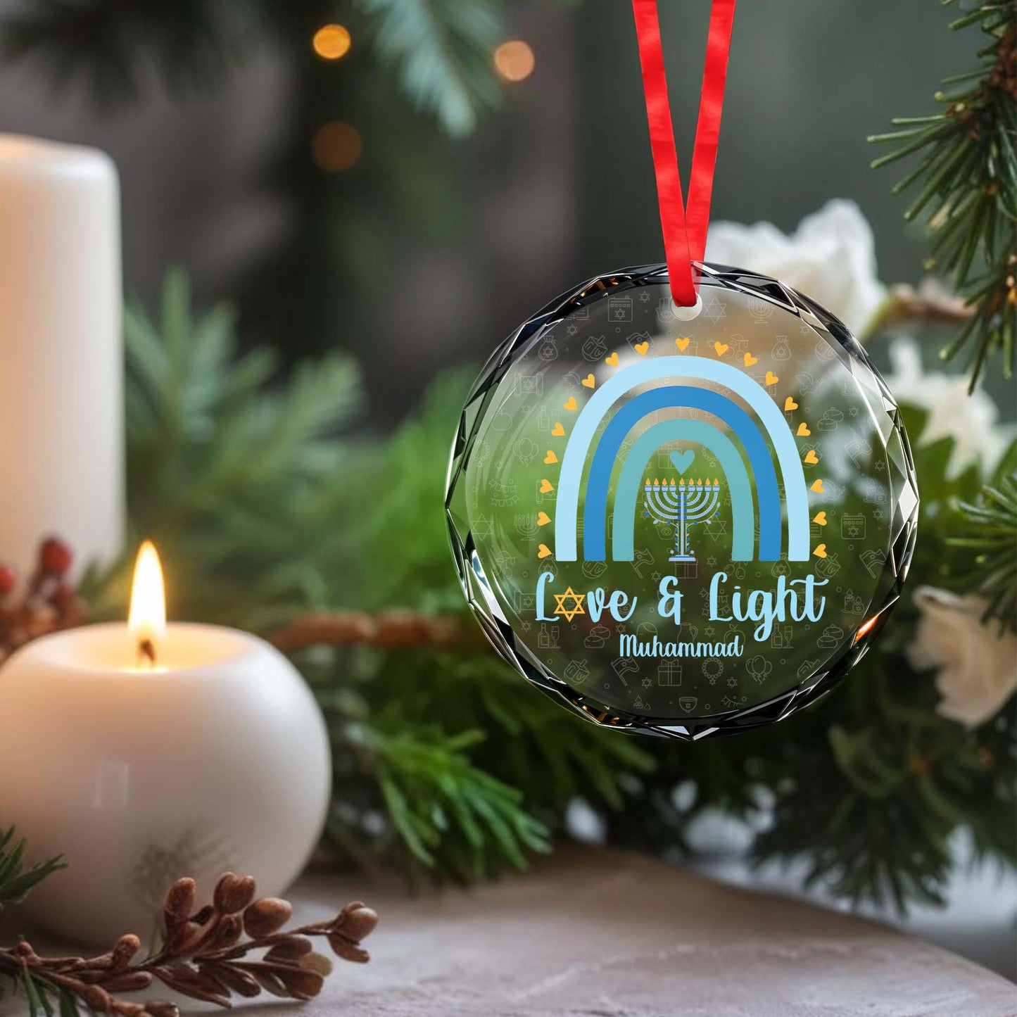 Love And Light With Rainbow And Menorah Design