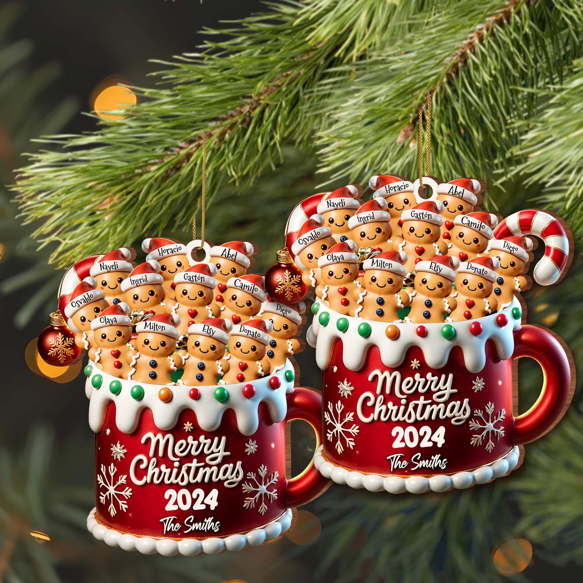 Merry Christmas Festive Family Gingerbread Ornament