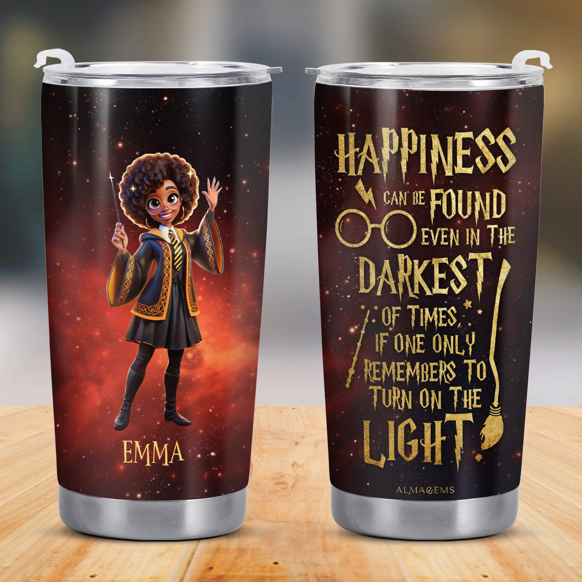 Happiness Can Be Found In The Darkest Of Times Tumbler With Magical Design