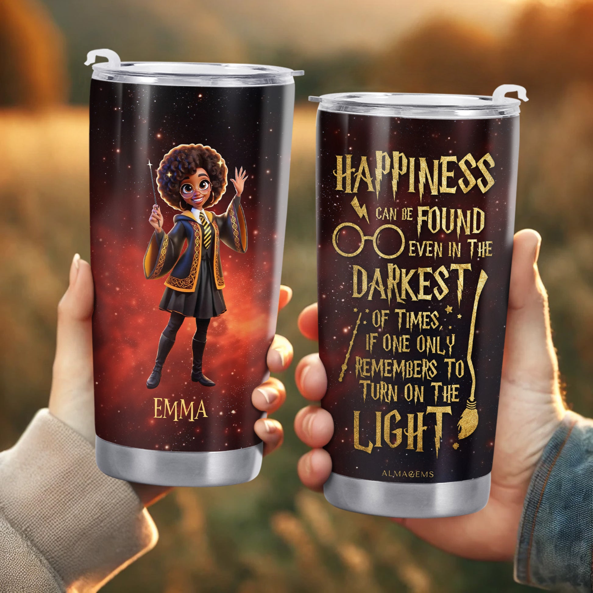 Happiness Can Be Found In The Darkest Of Times Tumbler With Magical Design
