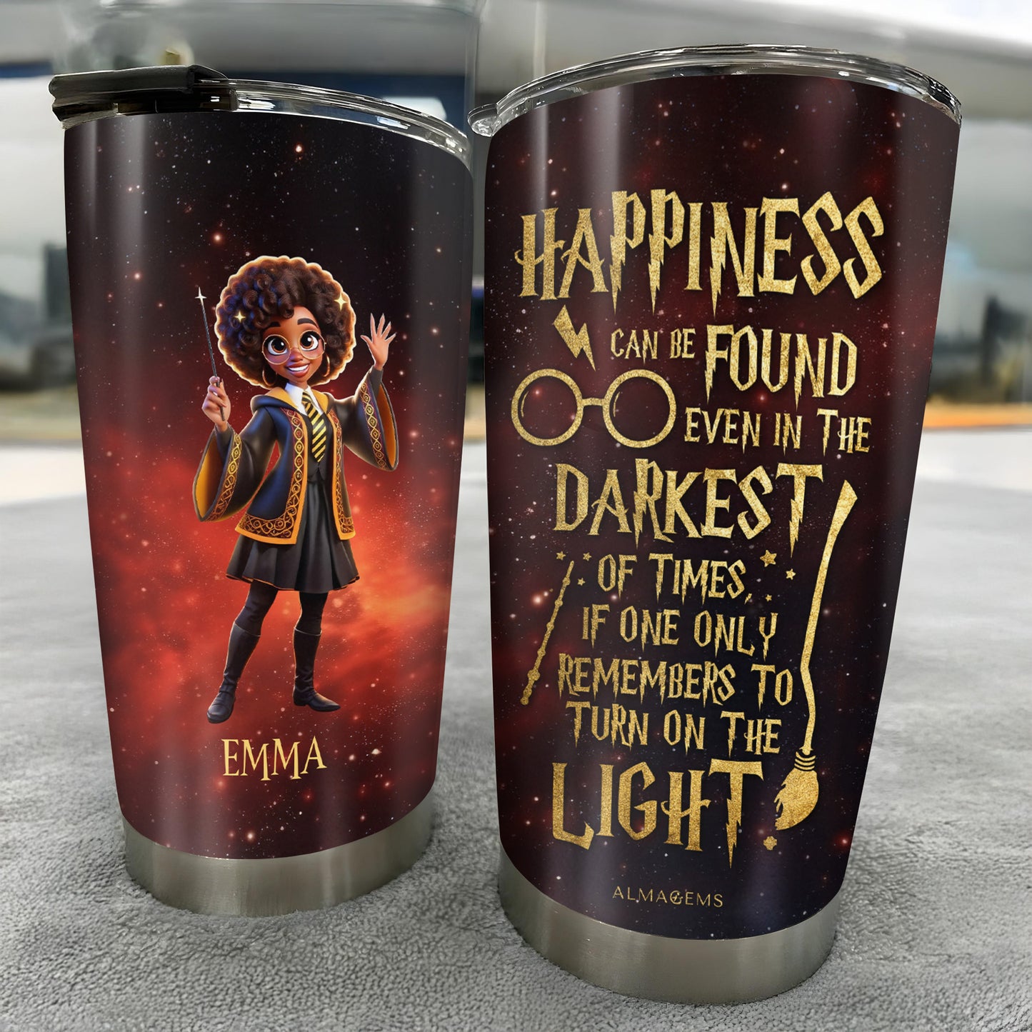 Happiness Can Be Found In The Darkest Of Times Tumbler With Magical Design