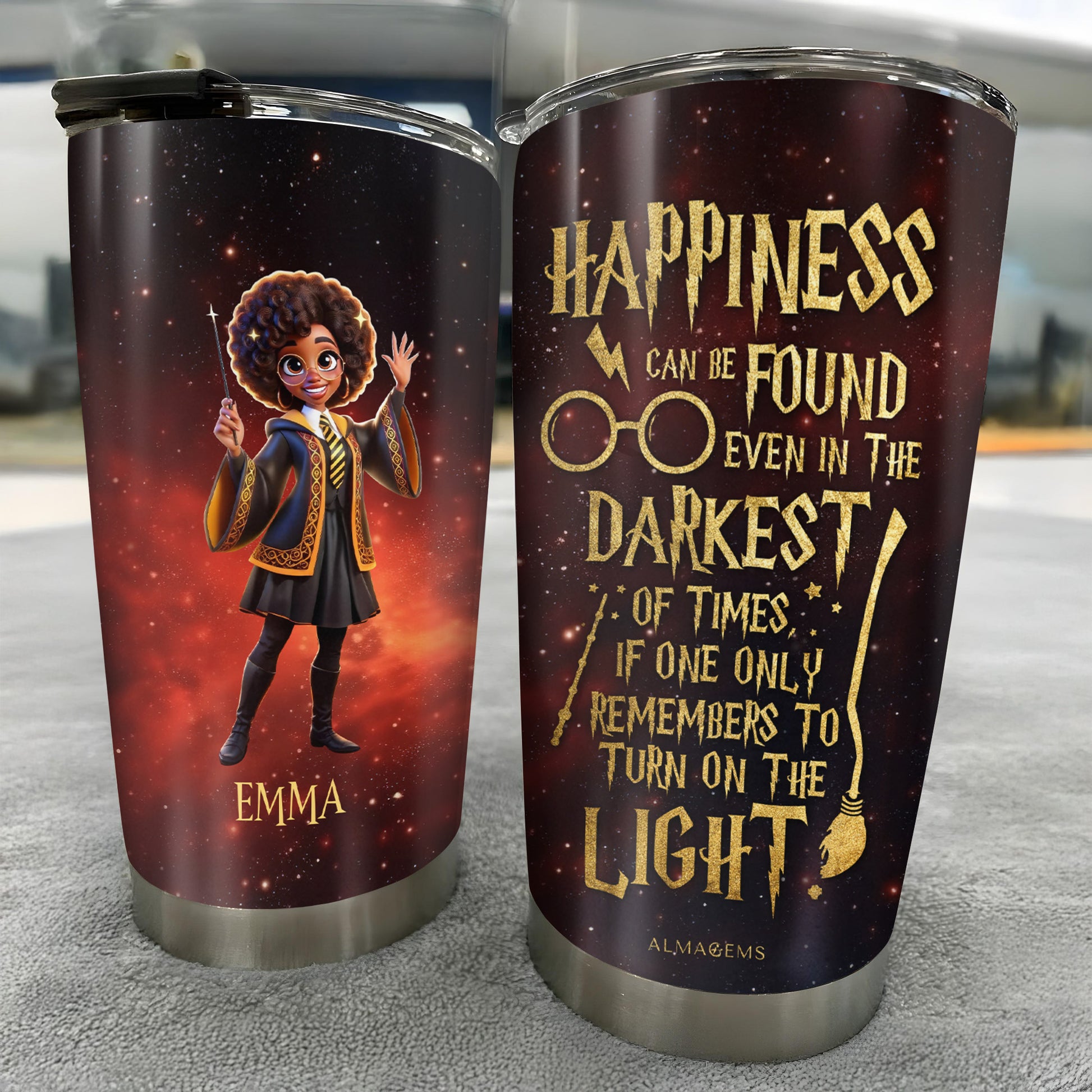 Happiness Can Be Found In The Darkest Of Times Tumbler With Magical Design