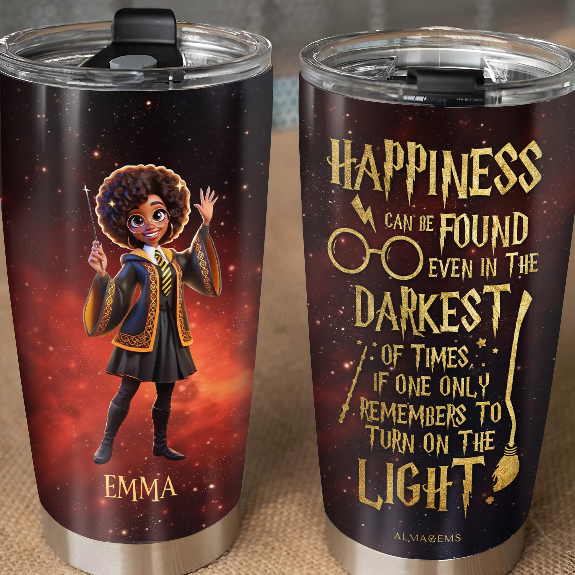 Happiness Can Be Found In The Darkest Of Times Tumbler With Magical Design