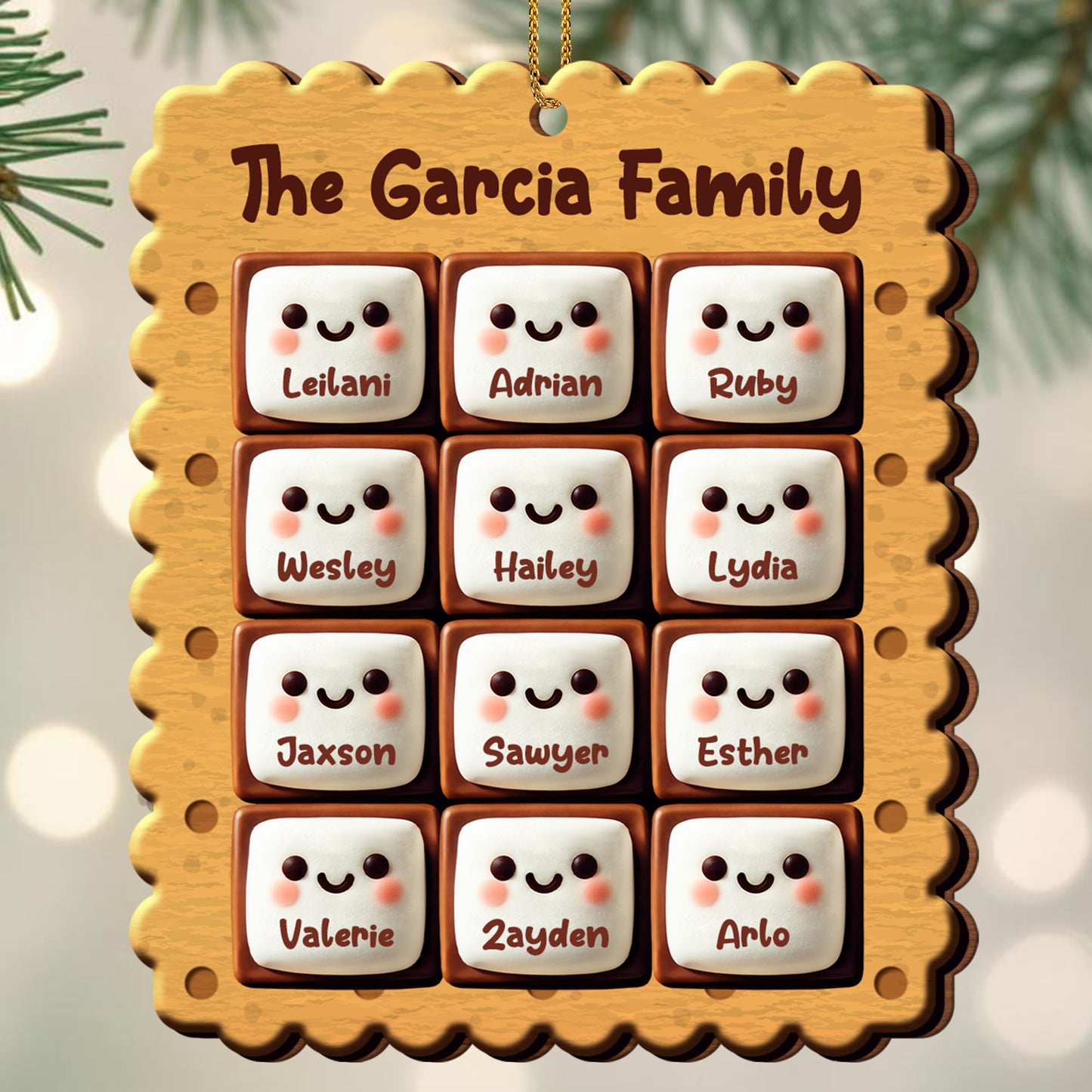 Smiling Cookies Christmas Family Ornament - Personalized Custom Wood Ornament, Custom Shaped - FAM202_WDO