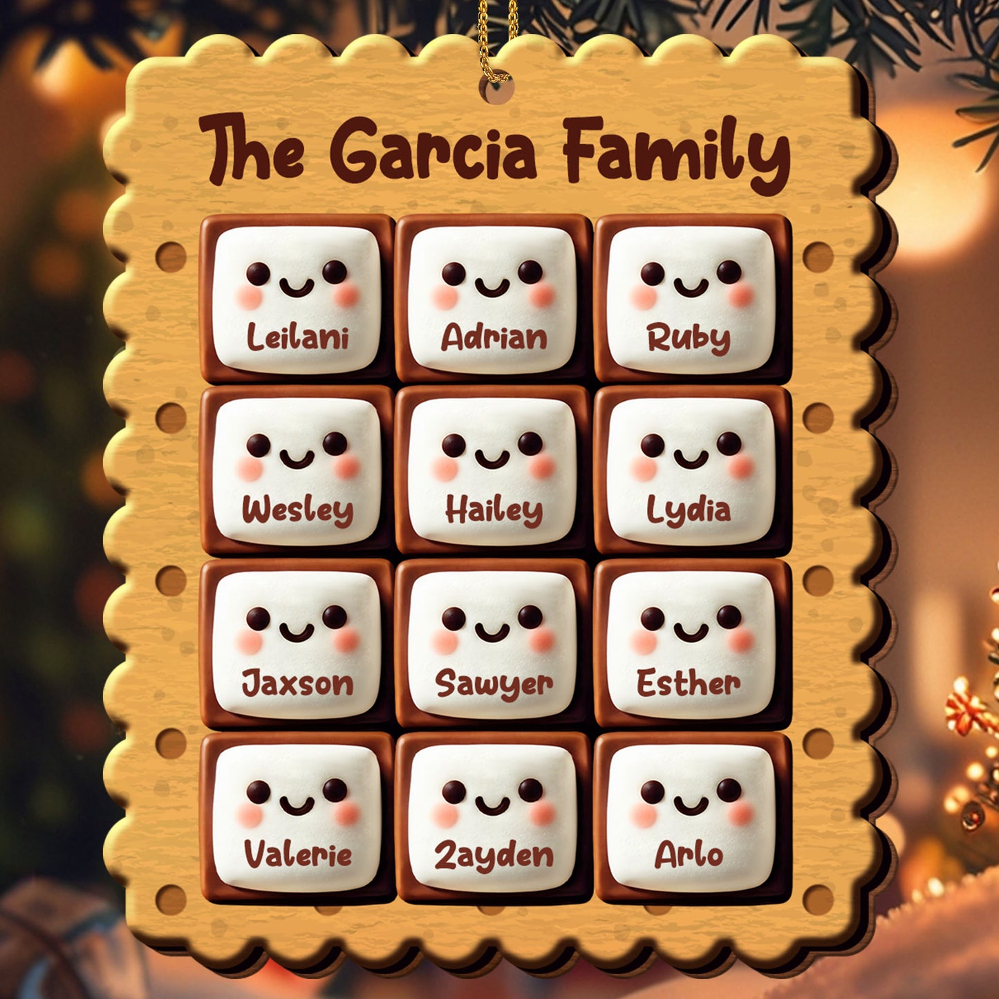 Smiling Cookies Christmas Family Ornament - Personalized Custom Wood Ornament, Custom Shaped - FAM202_WDO