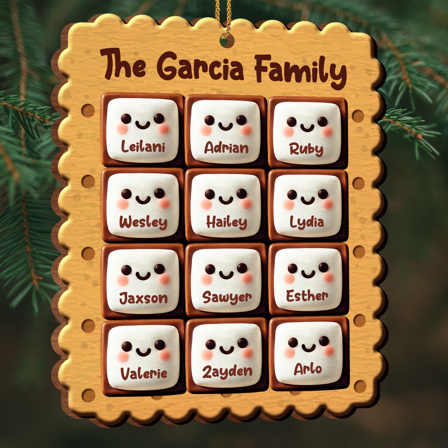 Smiling Cookies Christmas Family Ornament - Personalized Custom Wood Ornament, Custom Shaped - FAM202_WDO