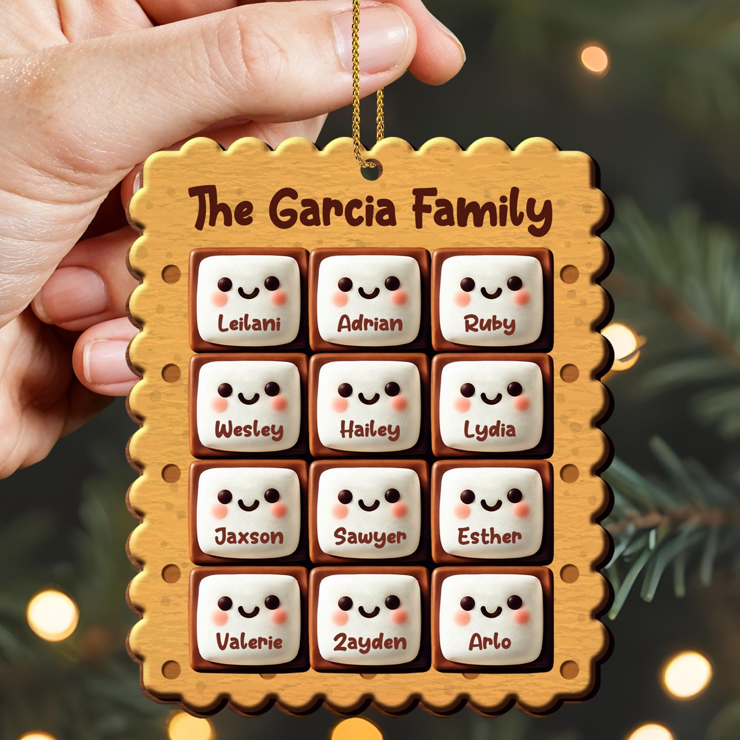 Smiling Cookies Christmas Family Ornament - Personalized Custom Wood Ornament, Custom Shaped - FAM202_WDO
