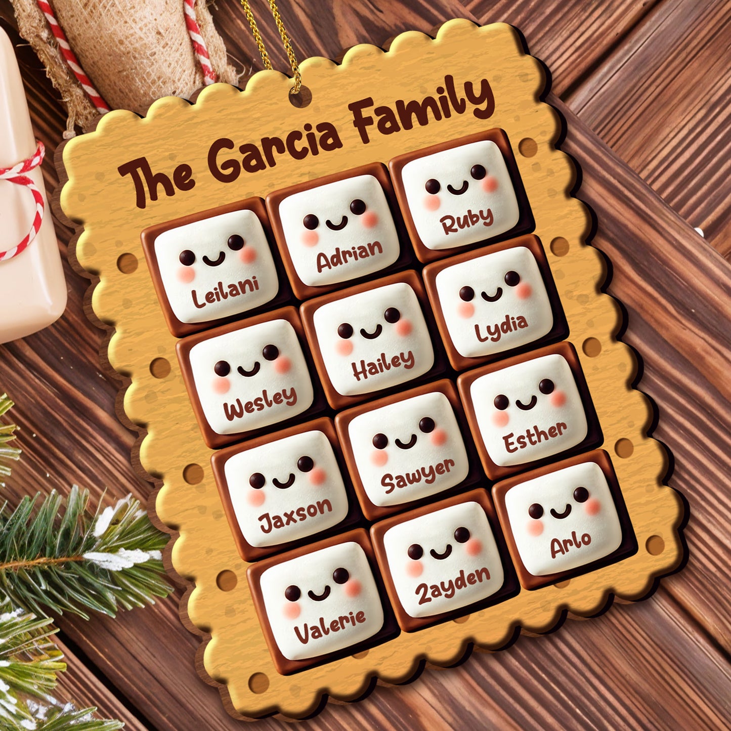 Smiling Cookies Christmas Family Ornament - Personalized Custom Wood Ornament, Custom Shaped - FAM202_WDO