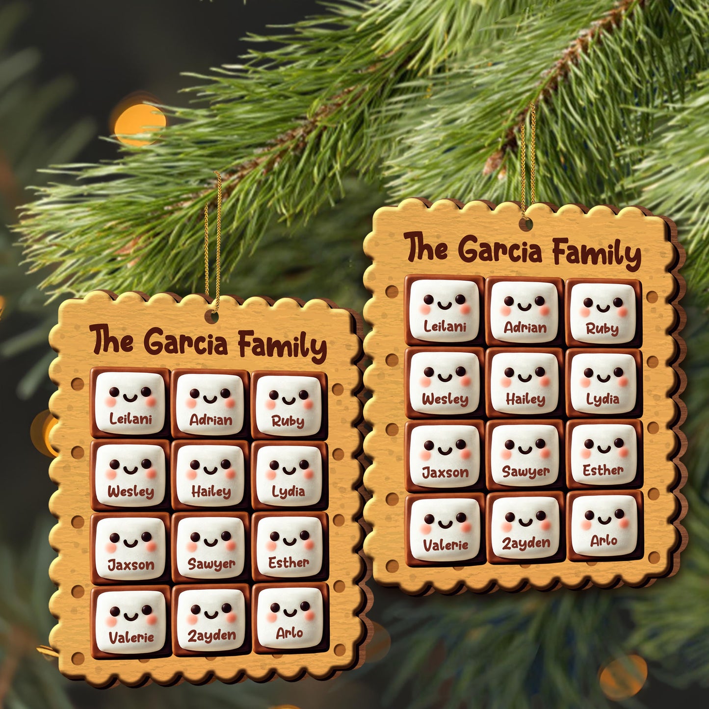 Smiling Cookies Christmas Family Ornament - Personalized Custom Wood Ornament, Custom Shaped - FAM202_WDO