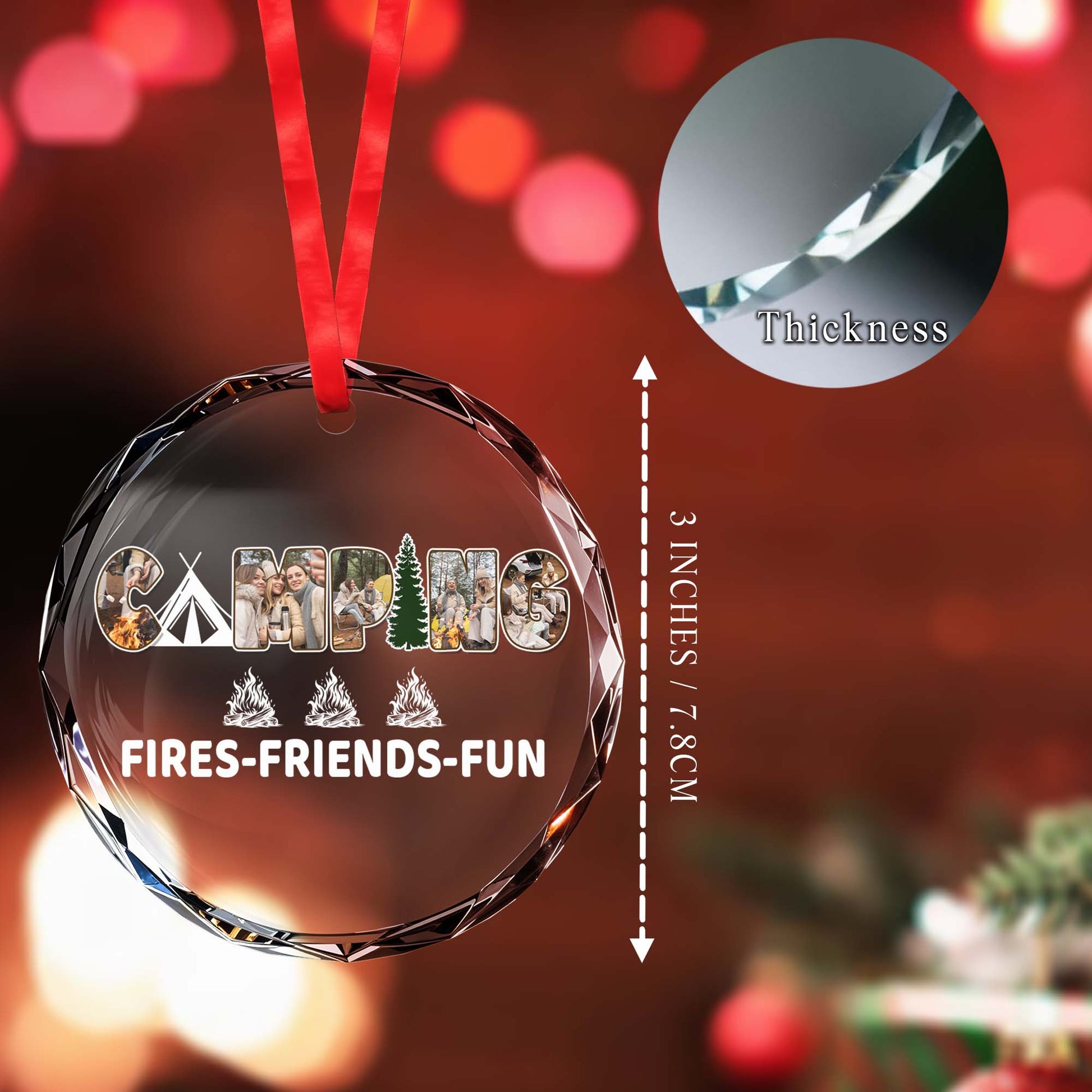Camping Fires Friends Fun Circle Glass Ornament