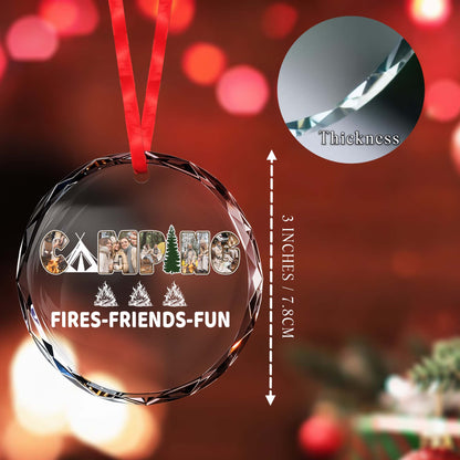 Camping Fires Friends Fun Circle Glass Ornament